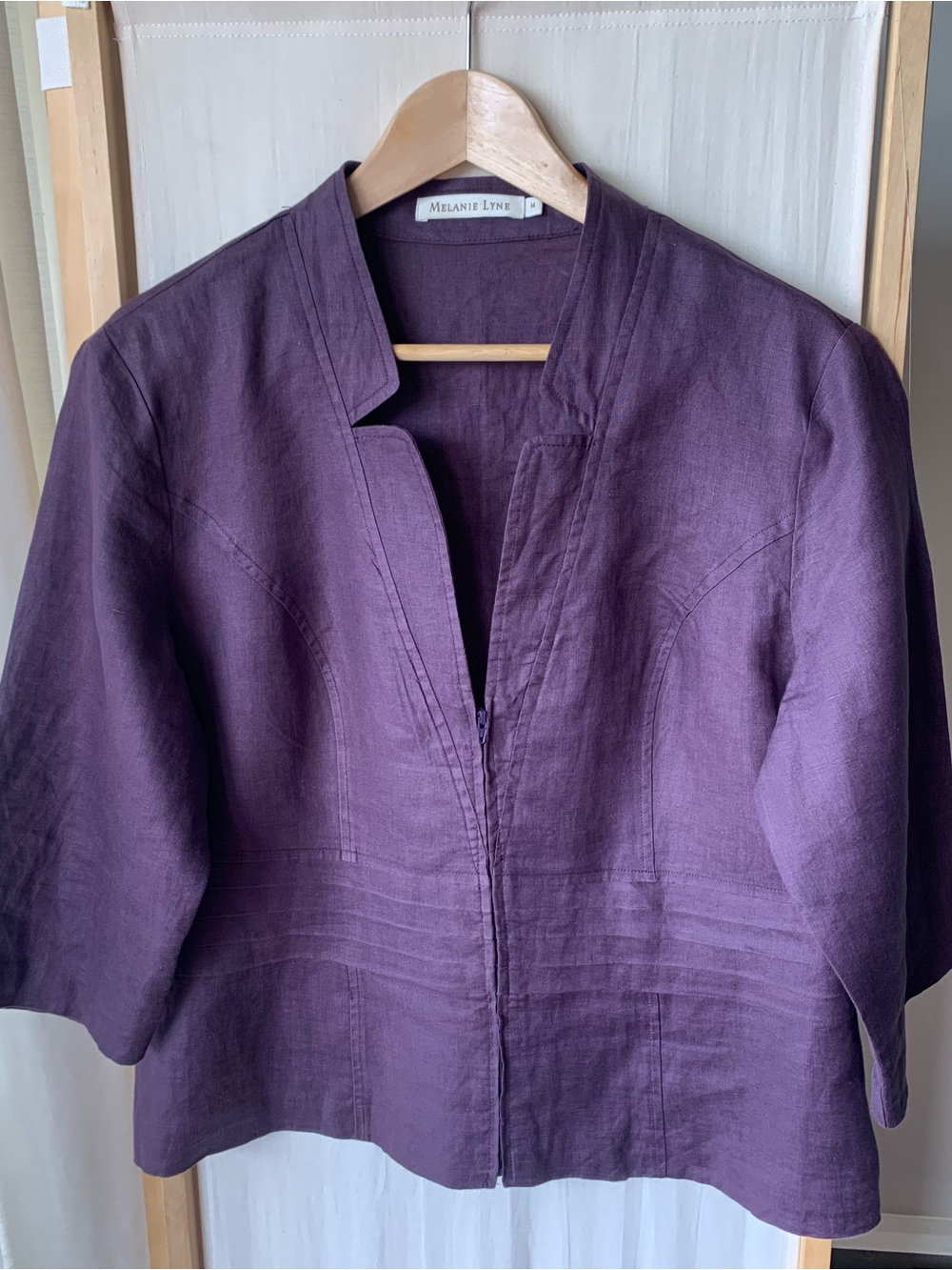 Melanie Lyne 100% Linen Jacket in Trending Deep Purple Eggplant Size 14